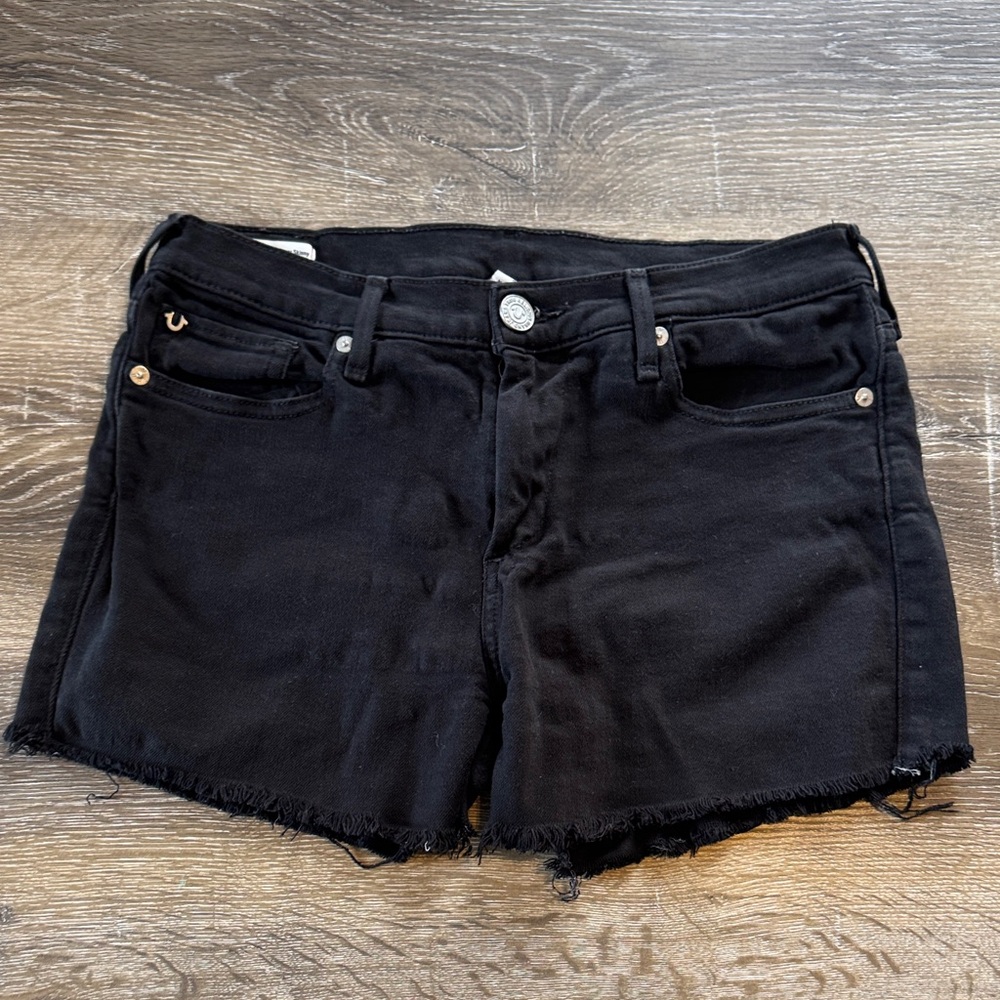 Women’s True Religion Black Frayed Hem Women's Denim Shorts Size 29